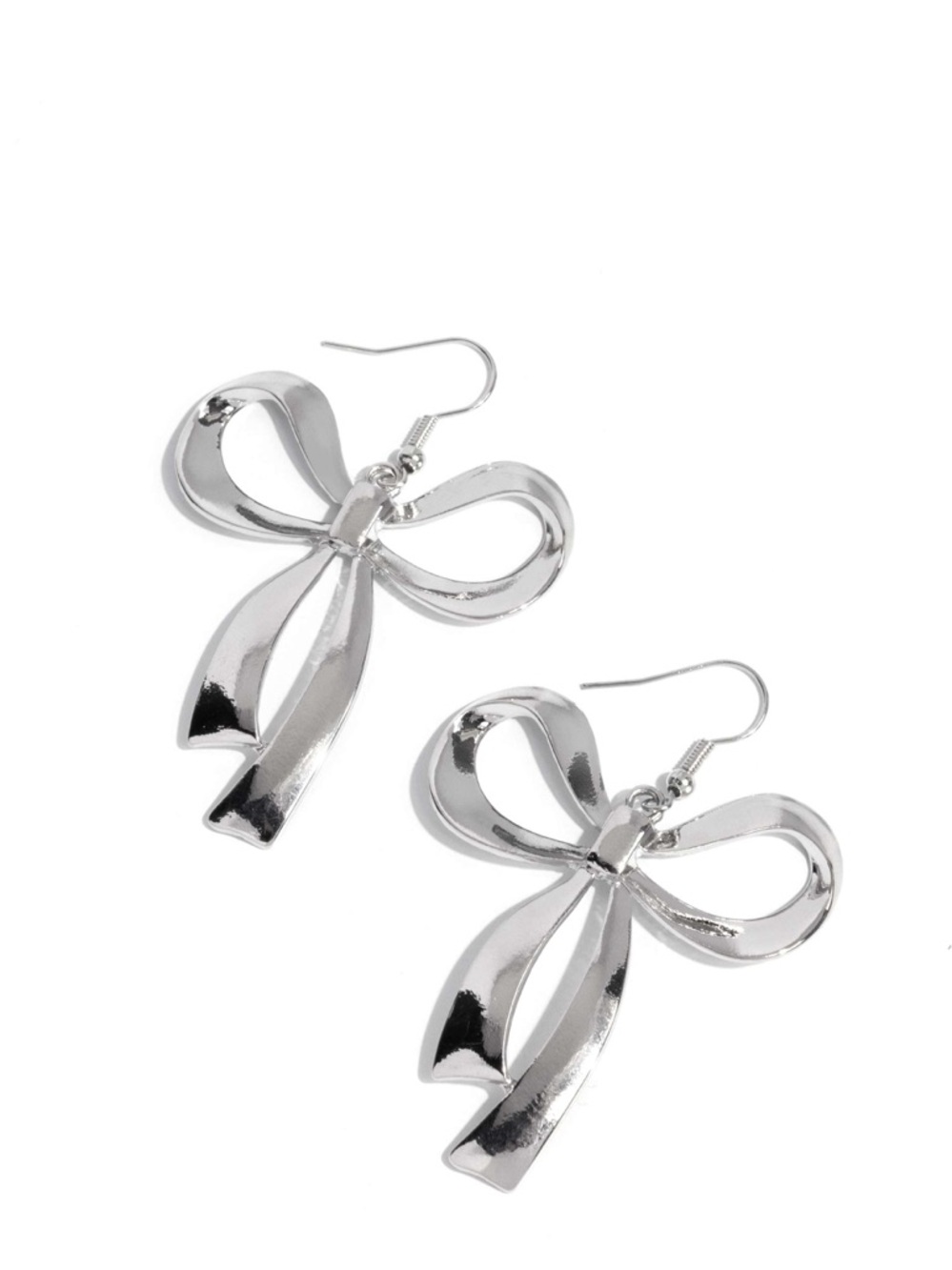 Silver Bow Drop Earrings - Picture 3 of 3